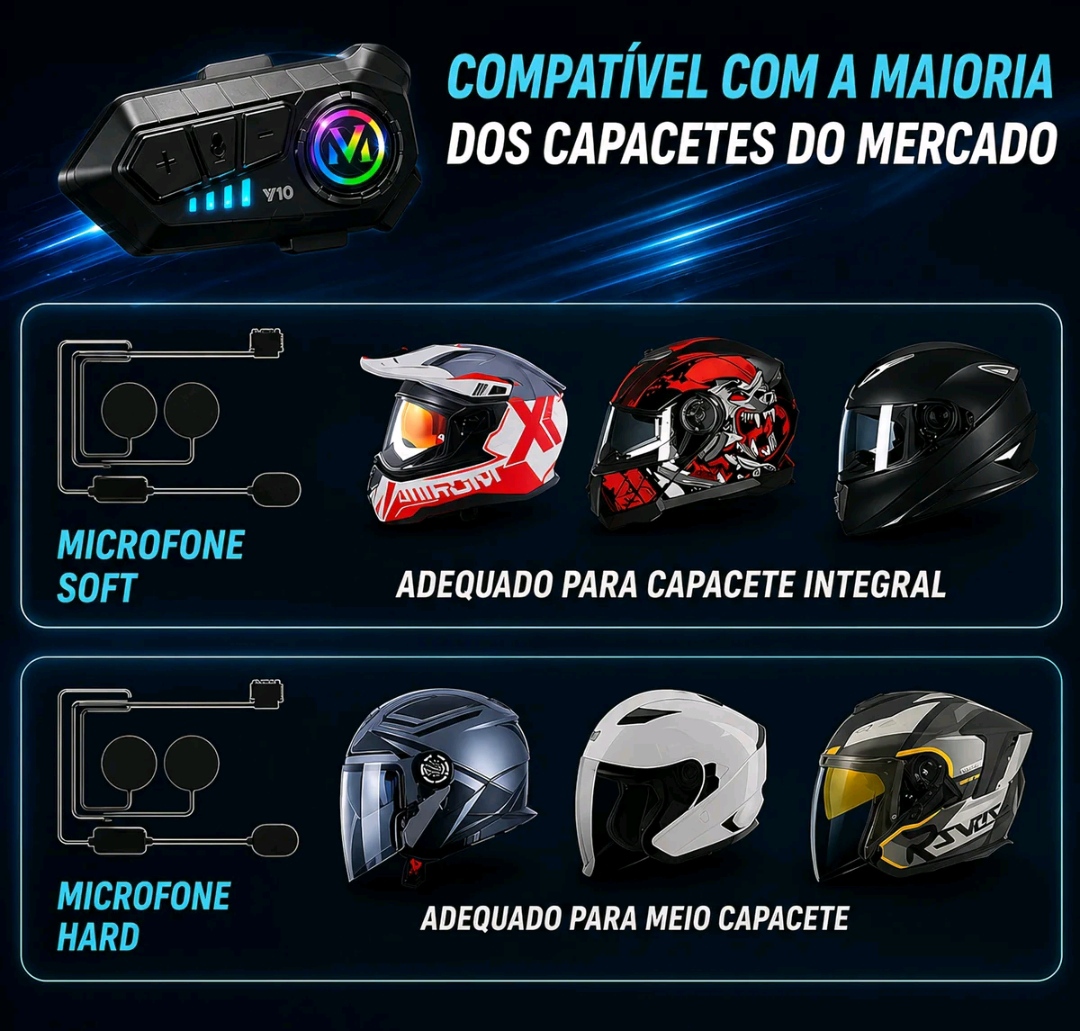 Fone de Ouvido Bluetooth para Capacete QINLIFE Y10